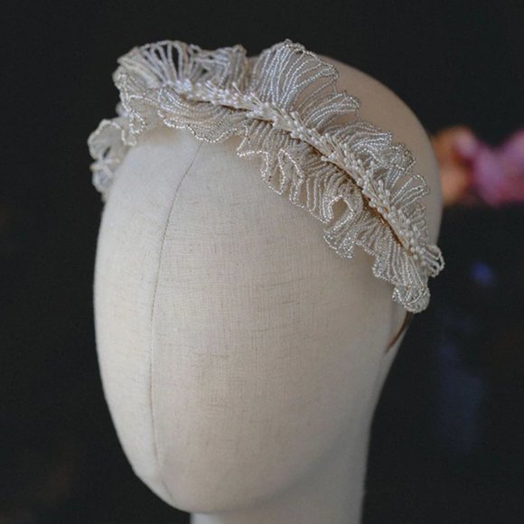 Handmade White Beaded Floral Headpieces
